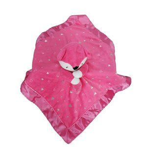Nuby Hot Pink Fox baby lovey triangles security blanket sleeping eyes satin trim